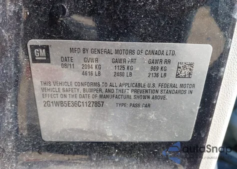 2012 Chevrolet Impala Lt z USA, uszkodzony, nr VIN 2G1WB5E36C1127857